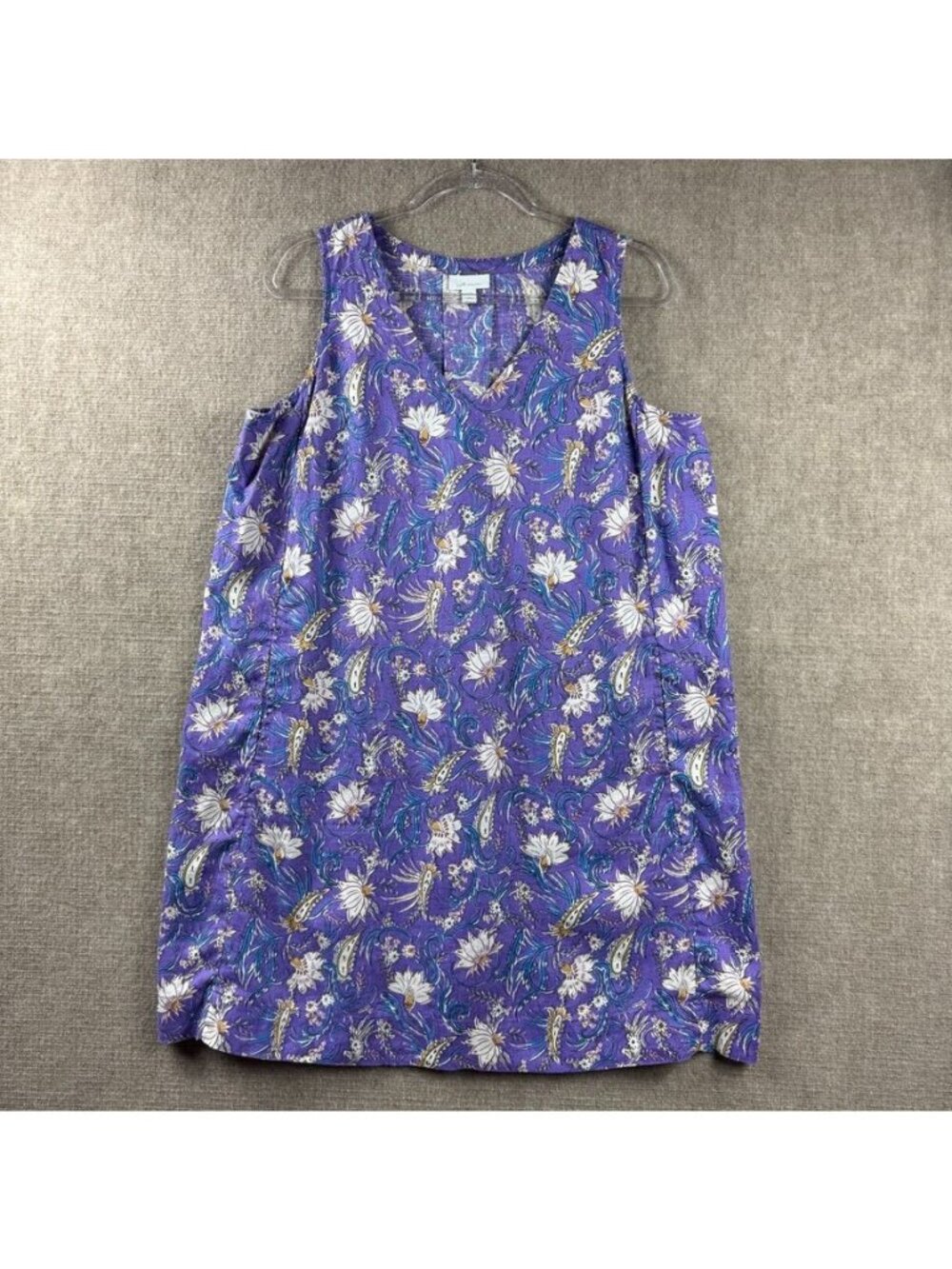 J JILL Love Linen Sleeveless Shift Dress L Petite Purple Floral Paisley Boho